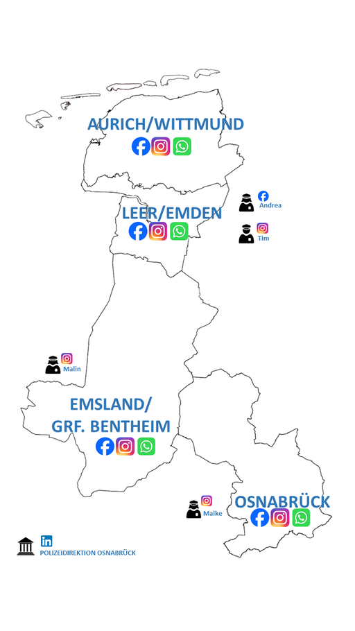 Social Media Landkarte der Polizeidirektion Osnabrück