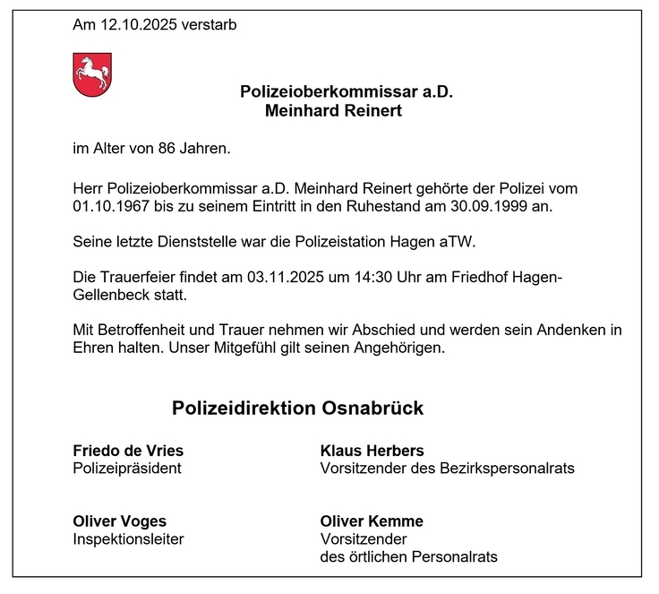 Todesanzeige von Meinhard Reinert