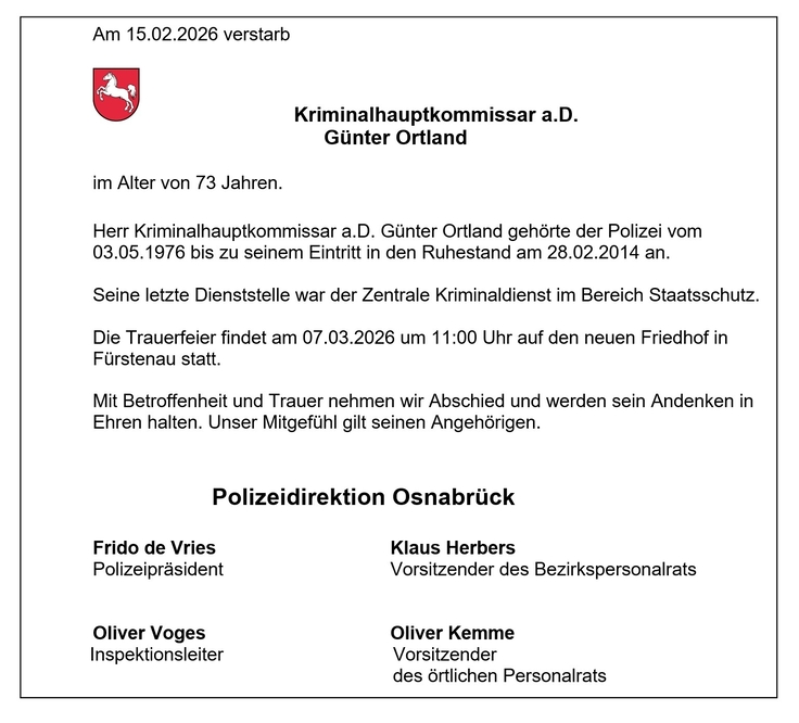Traueranzeige Günter Ortland