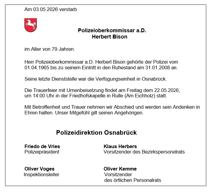 Traueranzeige Herbert Bison